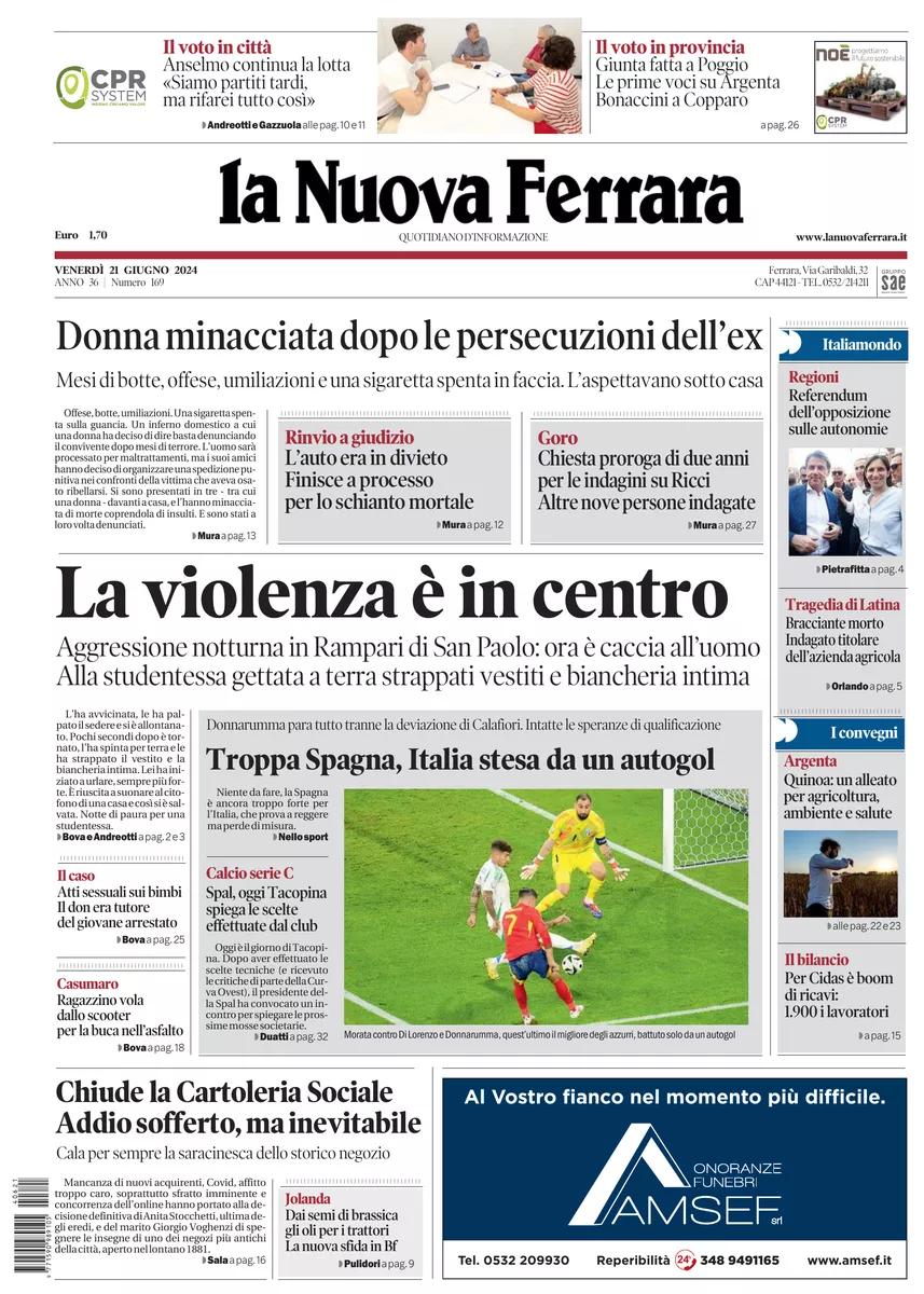 Prima-pagina-nuova ferrara-oggi-edizione-del-2024-06-21